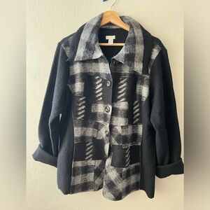 Chicos Women’s Wool Blend Cardigan Jacket Patchwork Black Gray Size 3